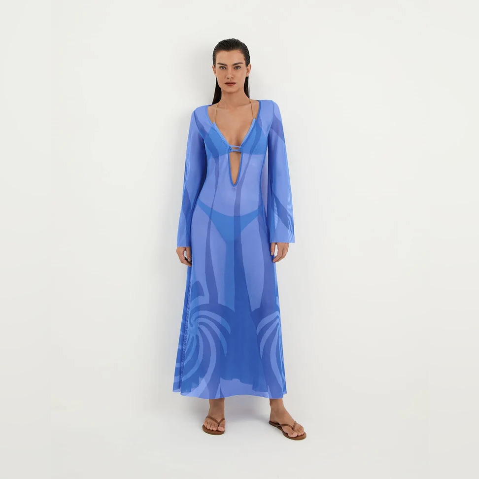 Caroline Constas Blue Wave Sheer Beach Cover Up